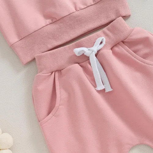 Miniatura 38 de Conjunto de 2 piezas de ropa de otoño para bebé y niña, sudadera de manga larga con cuello redondo y pantalones deportivos, conjunto de traje