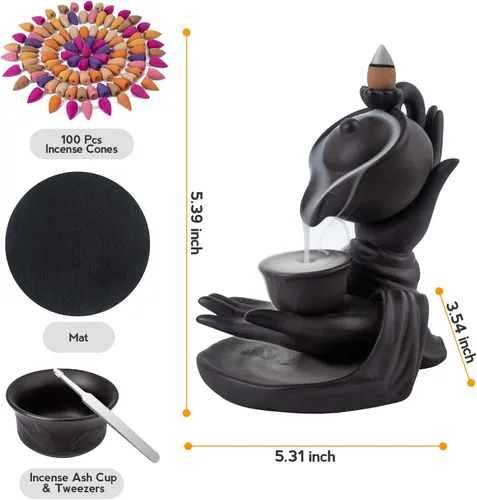 Miniatura 2 de Quemador de Incienso de Cascada Mano de Buda Quemador de Incienso de Reflujo Cascada Soporte de Incienso de Humo Cascada con 100 Conos de Incienso