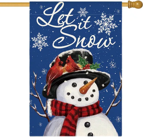 Miniatura 9 de AVOIN colorlife Deje que nieve muñeco de nieve copo de nieve bandera de Navidad de jardín 12x18 pulgadas de doble cara, bandera decorativa de granja