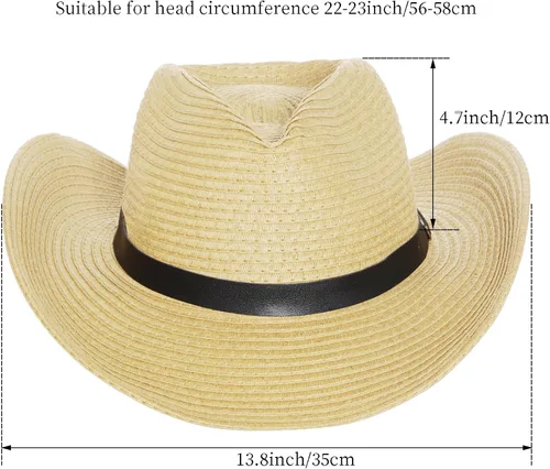 Miniatura 2 de Sombreros de vaquero de paja unisex para mujeres y hombres, sombrero de vaquero de playa occidental, sombrero de ala ancha para playa, Halloween