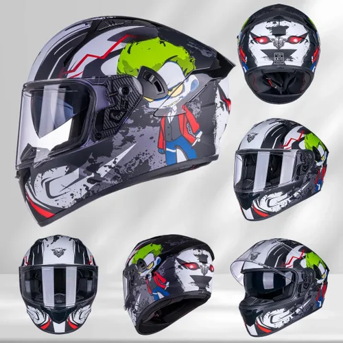 Miniatura 6 de VCOROS Casco integral de doble visera para motocicleta para adultos, Casco de moto de calle y carrera X9 aprobado por DOT con visera negra