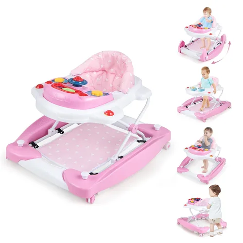 BABY JOY Andador de bebé 6 en 1, andador de bebé plegable con ruedas, altura ajustable, música, luces, modo saltador y mecedora, andadores de bebé