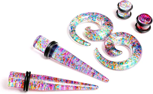 Miniatura 3 de WBRWP Kit de estiramiento de oreja de 4854 unidades acrílico cónicos y tapones con doble junta tórica expansor de oído medidor de piercing corporal