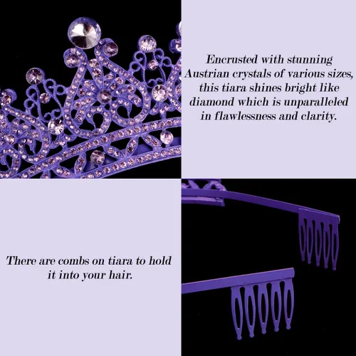 Miniatura 6 de TOBATOBA - Tiaras y coronas para mujer; tiara nupcial de cristal para novia; corona de reina princesa real; tocados de quinceañera para 15 años