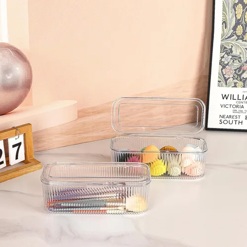 Miniatura 2 de JessLab Organizador de Brochas de Maquillaje, Organizador de Esponjas de Maquillaje Transparente, Estuche de Almacenamiento de Cosméticos con Tapa