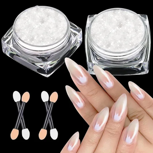 Miniatura 10 de 【Efecto espejo metálico n.º 1】Polvo de uñas cromado dorado LEDSUUEI – Polvo holográfico Aurora iridiscente perlado dorado cromado, blanco, perla