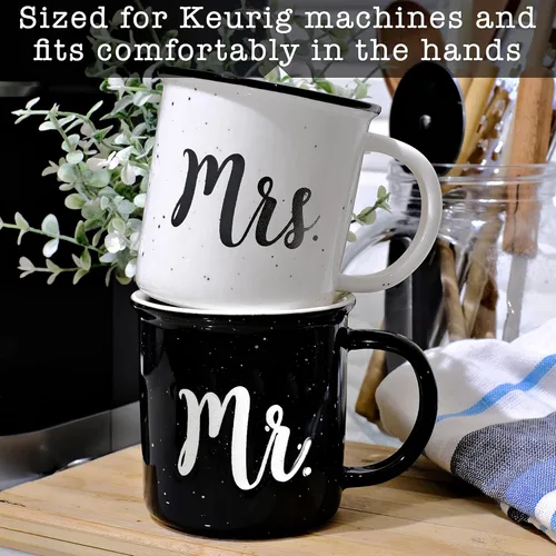 Miniatura 4 de MAINEVENT Mr and Mrs Tazas de 11 onzas, taza de café de cerámica para parejas, taza de señor y señora