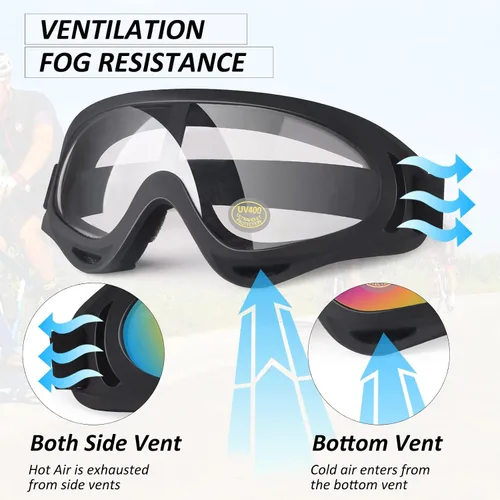 Miniatura 3 de Gafas de motocicleta para niños, 2 paquetes de gafas para cuatrimoto, motocross, esquí, gafas de carreras todoterreno para niños, gafas anti-UV, a