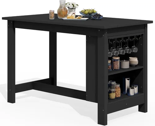 SERWALL - Mesa de bar para exterior, mesa de comedor de altura de mostrador de 36" de HDPE para todo tipo de clima con almacenamiento y portavasos