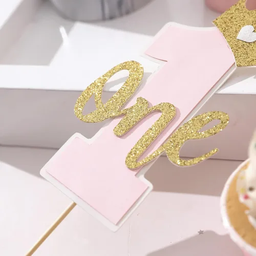 Miniatura 7 de Una decoración para tartas para bebés, rosa y dorado para el primer cumpleaños, accesorios para el primer cumpleaños