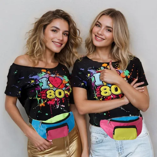 Miniatura 6 de Riñonera retro de los años 80 para mujeres, hombres y niños, accesorios de los años 80, disfraces de los años 90 para mujeres, fiestas, viajes
