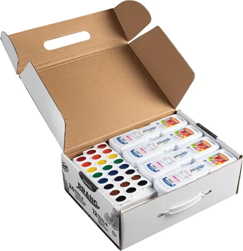 Prang Juego de acuarelas de sartenes ovaladas, paquete maestro, 8 colores surtidos, 12 bandejas de recambio, 24 juegos de pintura