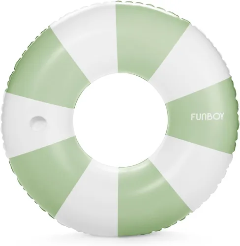 FUNBOY Flotador inflable gigante con tiras verdes vintage para piscina con portavasos 48" | Flotador grande para piscina para adultos | Juguetes de