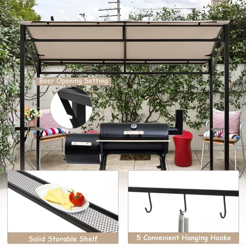 Miniatura 6 de Tangkula Cenador de parrilla de 7 pies, toldo para barbacoa de patio con estante para servir y ganchos de almacenamiento, refugio curvado con marco