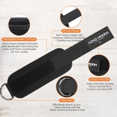 Miniatura 4 de AOHO MOOON Correas de tobillo ajustables y cómodas para máquinas de cable para mujeres, correa de pierna para gimnasio, tobillera para glúteos