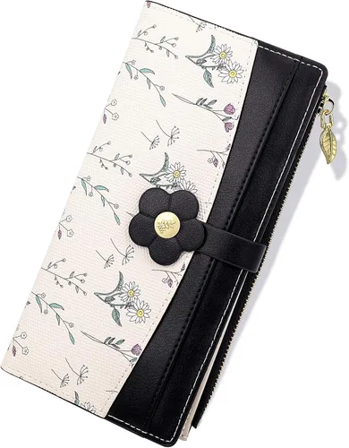 Miniatura 12 de Farcauo Billetera para mujer, billetera delgada para mujer, linda cartera delgada Kawaii con flores para mujer, tarjetero para mujer, Cartera