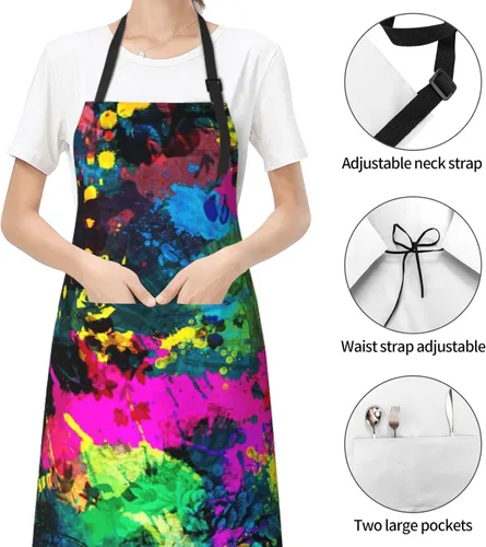 Miniatura 3 de Delantal de cocina a cuadros rojos y verdes para mujer con cuello ajustable, tamaño adulto, para cocina, pintura, regalo