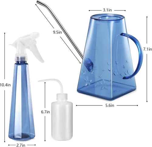 Miniatura 3 de Goowin - Regadera para plantas de interior, boquilla larga, regadera pequeña de 47 oz para interior con botella de espray adicional de 16 oz y Azul
