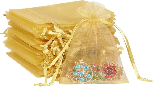 Miniatura 9 de Boshen 100/200 bolsas de organza transparentes para regalos y dulces, bolsas de malla para joyas con cordón al por mayor para detalles de bodas