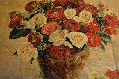 Tache - Tapiz floral para colgar en la pared, diseño floral francés, propuesta de San Valentín, ramo de rosas rojas y blancas, tapiz jacquard para