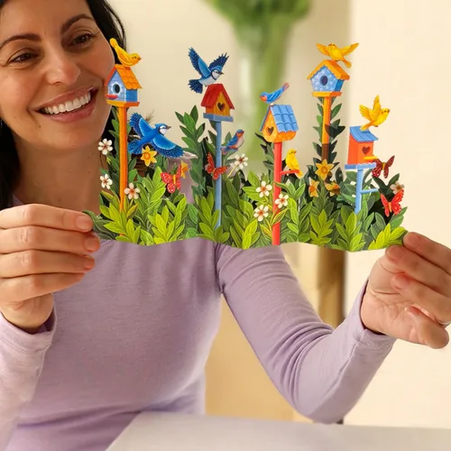 Miniatura 6 de Freshcut Paper Tarjetas desplegables, mini jardín de casa de pájaros, ramo de flores de tamaño natural de 9 pulgadas, tarjeta de felicitación