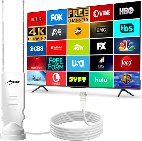 HIDB Antena de TV – Antena de TV con orejas de conejo, antenas de TV para canales locales, Ultra HD 4K/1080p, UHF/VHF funciona con todos los