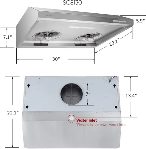 Miniatura 7 de Pacific Trusteam campana extractora, 76.2/36.0 in debajo del gabinete, alta temperatura limpieza automática a vapor, Max 900CFM, luz LED, control