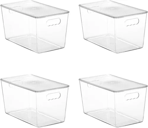 Miniatura 16 de Vtopmart 10 unidades de contenedores de almacenamiento apilables transparentes con tapas, contenedores de plástico grandes con asas para organizador