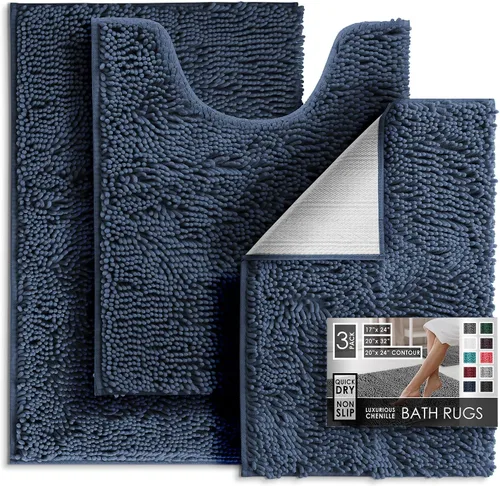 Miniatura 75 de Hearth & Harbor Alfombras de baño, tapete de baño de chenilla - Alfombras de baño lavables a máquina para baño con respaldo antideslizante de goma