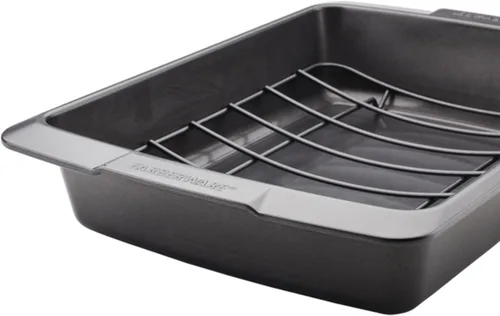 Miniatura 10 de Farberware Bakeware - Sartén antiadherente para asar con estante en U, 14.75 pulgadas x 10.75 pulgadas, color gris