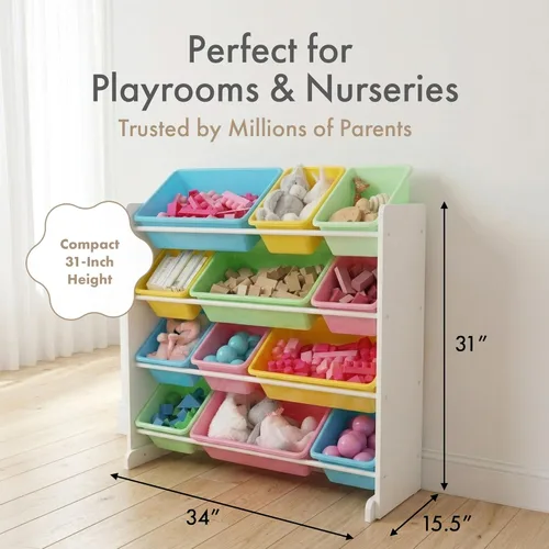 Miniatura 3 de Organizador de juguetes para niños con cajas de almacenamiento Tot Tutors, Espresso, Plástico, Blanco/Pastel Blanco/Pasteles
