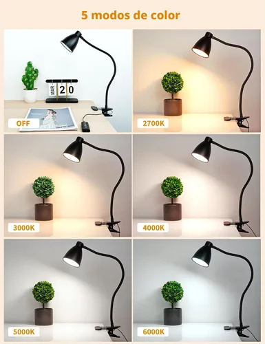 Miniatura 2 de BOHON Lámpara de Escritorio 5 Modos de Color 10 Niveles de Brillo Regulable Luz de Lectura 10W 38 LED Lámpara con Abrazadera con Temporizador