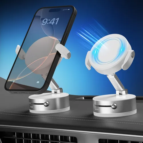 Miniatura 9 de Soporte magnético de vacío ajustable de 360° para teléfono, soporte magnético de succión al vacío con abrazadera, soporte de teléfono plegable