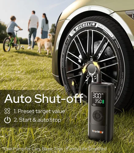 Miniatura 6 de WARWOLF Inflador de neumáticos de 160 PSI, compresor de aire portátil, bomba de aire para neumáticos de automóvil con medidor de presión, doble