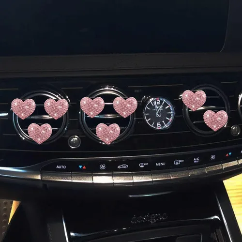 Miniatura 2 de 8 clips de ventilación con forma de corazón brillante, ambientadores de aire de corazón de cristal, clip de ventilación de diamantes de imitación