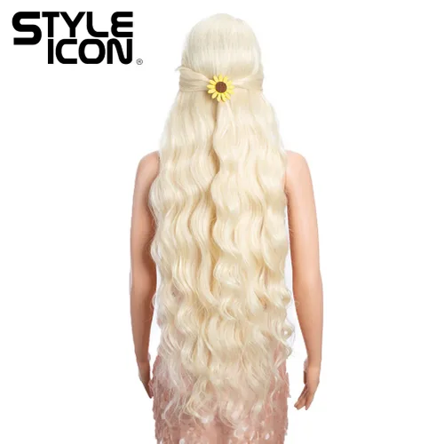 Miniatura 9 de Style Icon Pelucas de encaje frontal de 36 pulgadas, peluca ondulada súper larga, color blanco dorado con abuelitos, densidad del 130 %, peluca 613