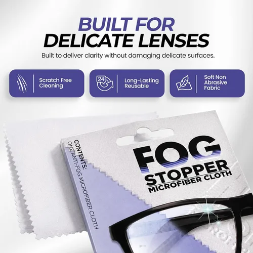 Miniatura 2 de Paño de limpieza de microfibra antivaho para lentes – Fog Stopper Cloth para gafas y pantallas – Reutilizable hasta 600 usos – Limpiador de lentes