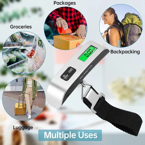 Miniatura 6 de Báscula digital para equipaje paquete de 3 básculas de peso de equipaje báscula digital de mano de 110 libras báscula de equipaje con pantalla LCD