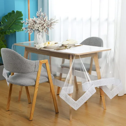Miniatura 4 de Mixweer Protector Cubierta de Mesa de Vinilo Transparente Impermeable Mantel de Plástico para Mesa de Comedor Mantel de Encaje Blanco para Mesas