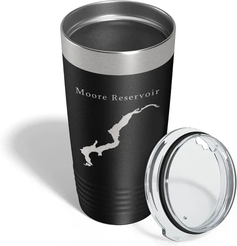 Miniatura 4 de Moore Reservoir Tumbler Lake Map Travel Mug Insulated Laser Engraved Coffee Cup New Hampshire Vermont 20 oz Black