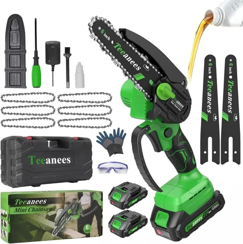 Miniatura 12 de Mini motosierra inalámbrica, pequeña motosierra eléctrica de 6 pulgadas con batería de 21 V y 3 cadenas, motosierra de mano alimentada por batería