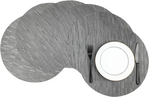 Miniatura 20 de WAZAIGUR Juego de 4 manteles individuales redondos de vinilo tejido fáciles de limpiar, resistentes al calor, manteles para mesa de cocina de 15 Azul