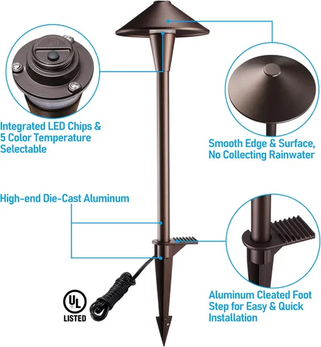 Miniatura 6 de LEONLITE Update 5CCT Luces de Sendero de Bajo Voltaje, Luces LED para Sendero de Paisajismo, 1800/2700/3000/4000/5000K, Cabezal de Cono Plano