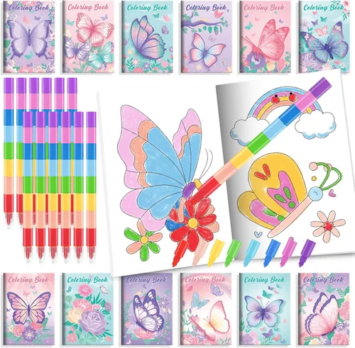 Miniatura 10 de BenLouis 24 mini libros para colorear del espacio exterior para niños con 24 crayones apilables, regalos de fiesta de astronautas, libros