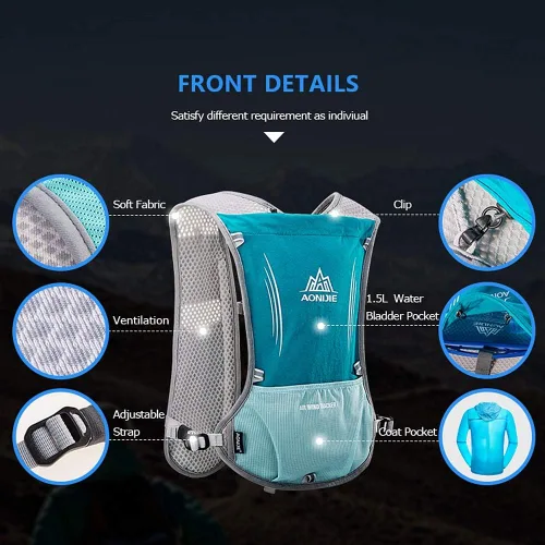 Miniatura 2 de AONIJIE Hydration Vest Pack Backpack 5L 5.5L Marathoner Running Vest Race Hydration for Women and Men Trail Run Hiking Jogging Vejiga verde menta