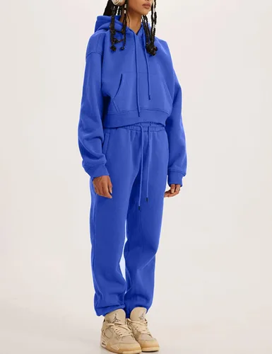 Miniatura 45 de Kissonic Conjunto deportivo de forro polar para mujer, 2 piezas, sudadera con capucha y pantalones deportivos