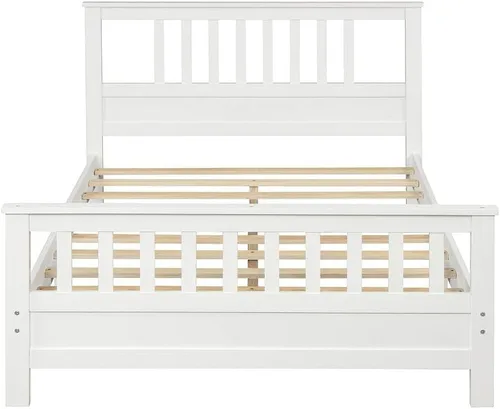 Miniatura 4 de MERITLINE Marco de cama matrimonial, marco de cama de madera con cabecero, no necesita somier (blanco, matrimonial)