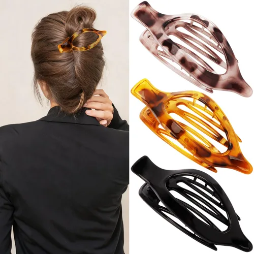 Miniatura 18 de ATODEN Pinzas planas para el cabello, 3 piezas, French Concord - Pinzas de mandíbula neutras grandes para cabello fino/grueso, blanco, marrón, negro