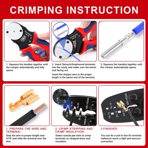 Miniatura 6 de Kit de herramienta de crimpado Knoweasy para conectores Deutsch DT: Crimpador de barril cerrado y barril abierto, herramienta de extracción