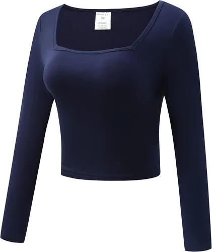 Miniatura 2 de OThread & Co. Camiseta corta de manga larga con cuello cuadrado para mujer